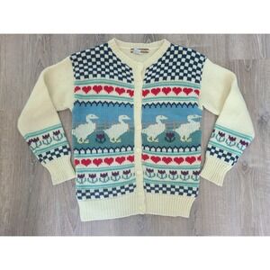 VTG Bryn Connelly‎ Country Geese Sweater Size S Carol Huber Design Cottagecore